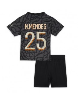 Paris Saint-Germain Nuno Mendes #25 Ausweichtrikot für Kinder 2023-24 Kurzarm (+ Kurze Hosen)